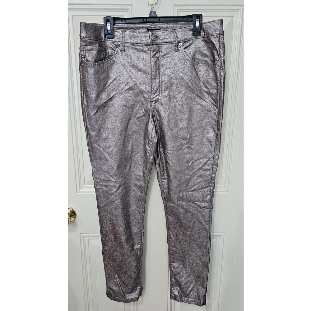 Express Skinny High Rise Grey Pewter Metallic Coated Jeans Jeans Size 14 Regular